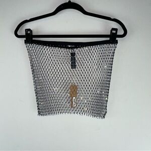 Skims Rhinestone Netted Cover Up Low Rise Mini Skirt in Onyx Size XXS-S